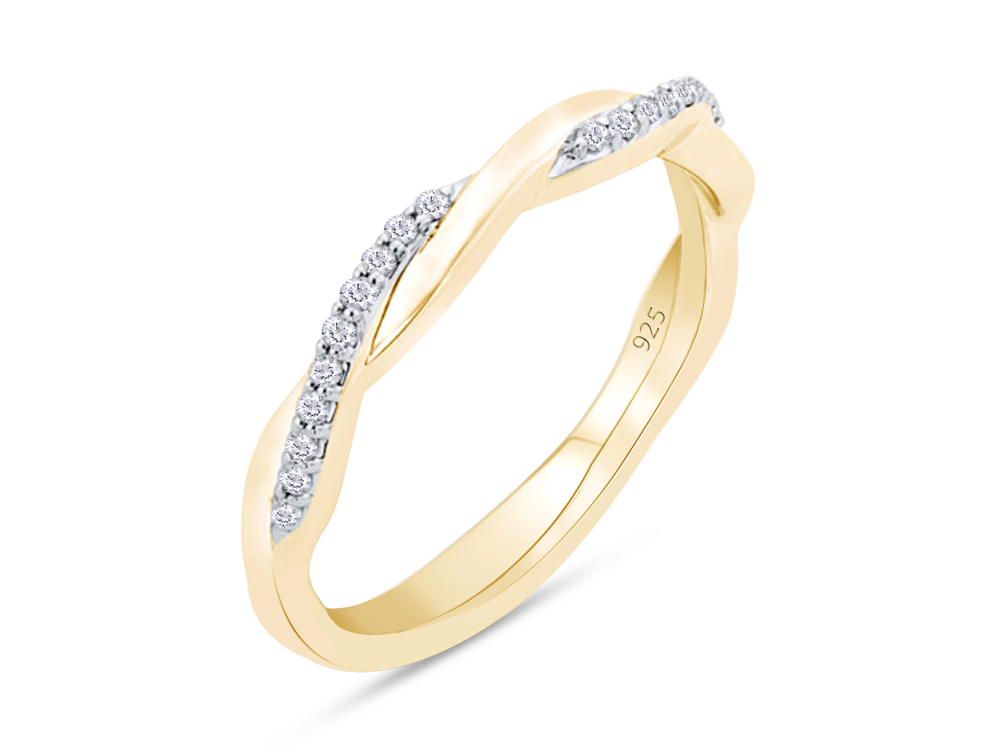 AFFY 14K Yellow Gold over Sterling Silver Round White Natural Diamond Wedding Band Ring-8.5