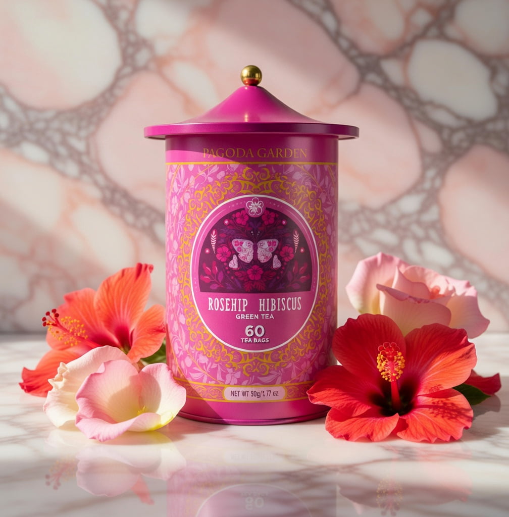 Pagoda Garden Rosehip Hibiscus Green Tea 60 Count