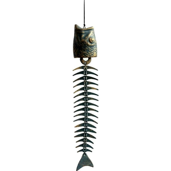 Mornenjoy Bronze Fish Bone Cast Iron Wind Chimes Vintage Metal Wind Chimes Outdoor Soothing Melody for Garden Home Yard Porch Hanging Decor (Retro Rust)