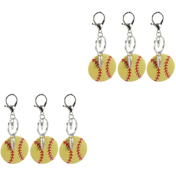 6 Pcs  Wooden Softball Keychains Sports Key Rings Backpack Hanging Decorations