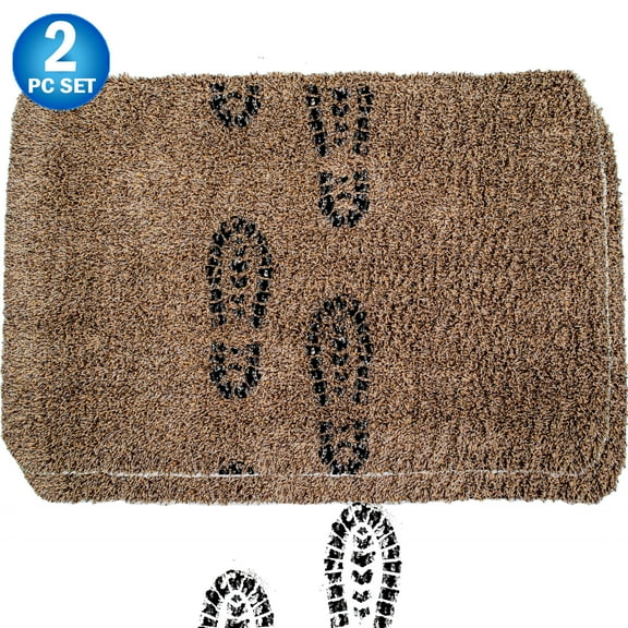 2pc Magic Super Absorbent Cleaning Fast Drying Step Mat - Non Slip Washable Indoor Absorbant Doormat - 18" x 28" - Beige