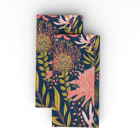 

Linen Cotton Canvas Dinner Napkins (Set of 2) - Protea Garden Hawaii Australia Flowers Coral Color Hawaiian Tropical Florals Australian Navy Blush Print Cloth Dinner Napkins by Spoonflower