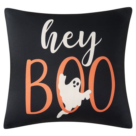 Mainstays 16" x 16" Reversible Decorative Outdoor Throw Pillow, Hey Boo
