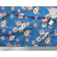 thumbnail image 2 of Soimoi Blue Poly Georgette Fabric Peach Flower Watercolor Printed Craft Fabric by The Yard 52 Inch Wide, 2 of 3
