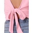 thumbnail image 5 of INSPIRE CHIC Boho Tie Front Crop Tops for Women's Textured Short Bell Sleeve Deep V Neck Beach Clothing M Light Pink, 5 of 6