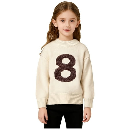 AHTJRT Kids Sweater Ribbed Number Eight Printed Knit Crewneck Pullover Tops Stretchable Long Sleeve Tops Fall Spring Party Clothes Beige 3-4 Years AHTJRT Kids Sweater Ribbed Number Eight Printed Knit Crewneck Pullover Tops Stretchable Long Sleeve Tops Fall Spring Party Clothes Beige 3-4 Years