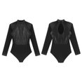 thumbnail image 3 of Miutii Women's Sparkling Rhinestones Mesh Long Sleeve Gymnastics Leotard BodySuit Dance or Tumbling Black XL, 3 of 9