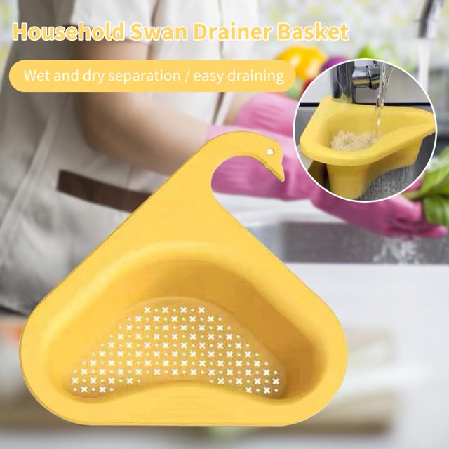 Cesta coladora para fregadero Filtro colgante triangular Estante de almacenamiento para fregadero (Amarillo)