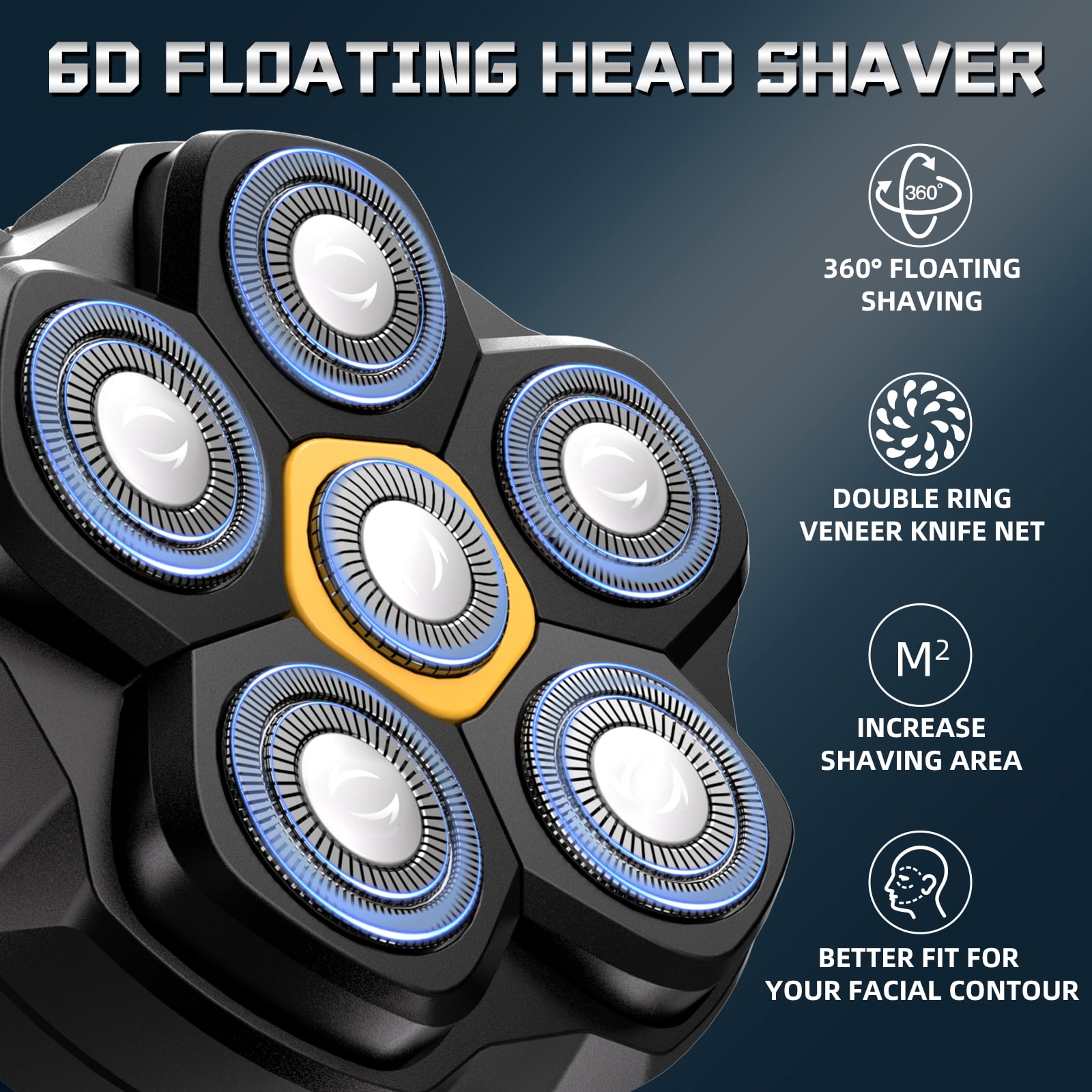 MAX-T Head Shaver for Bald Men, Magnetic 6D Floating Electric Razor for Men, IPX6 Waterproof Wet/Dry Electric Shaver, Rechargeable Bikini Shaver Grooming Kit, Gift for Men