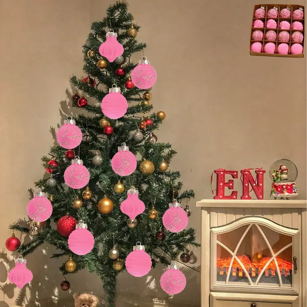 RKSTN christmas ornaments Christmas Decorations 16 Piece Flocked Christmas Balls Christmas Decoration SetMultiple Styles Of Christmas Tree Decorations Can Also Be Used For Other Party
