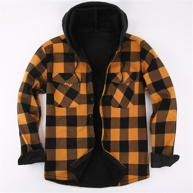大好き Plaid LLIMED Hoodie Down Button Lined Sherpa Men Jacket Clothing