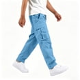 thumbnail image 4 of Guluxicc Boys Cargo Pants with Mutil Pockets Drawstring Elastic Waist Loose Casual Outdoor Hiking Trousers for Kids 5-15Years, 4 of 7