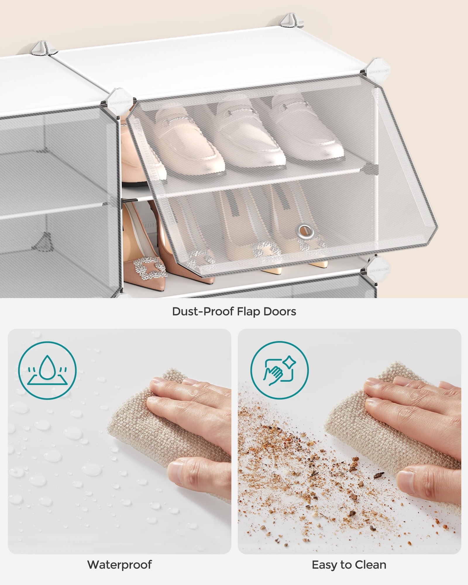 SONGMICS Shoe Rack Organizer, 12-Tier Shoe Storage Cabinet for Closet and Entryway, Holds 48 Pairs of Shoes, Adjustable, Cloud White and Trasparent