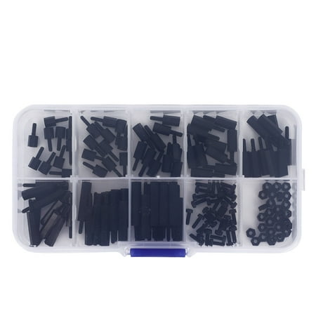 

2024 140pcs box M2 Nylon Round Head Cross Screw Hex Nut Male Female Standoff Assortment Kit(Black )