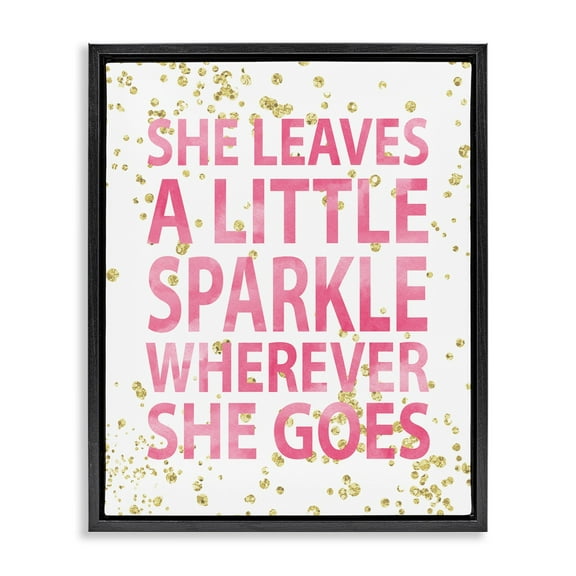Stupell Industries She Leaves a Little Sparke Jet Black Framed Floating Canvas Wall Art, 16x20, by Susan Newberry Designs