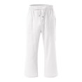 thumbnail image 4 of felwors Capris Pants Women Cotton Casual Summer Straight Wide Leg Loose Drawstring Elastic Waist Cropped Trouser White for Size S, 4 of 5