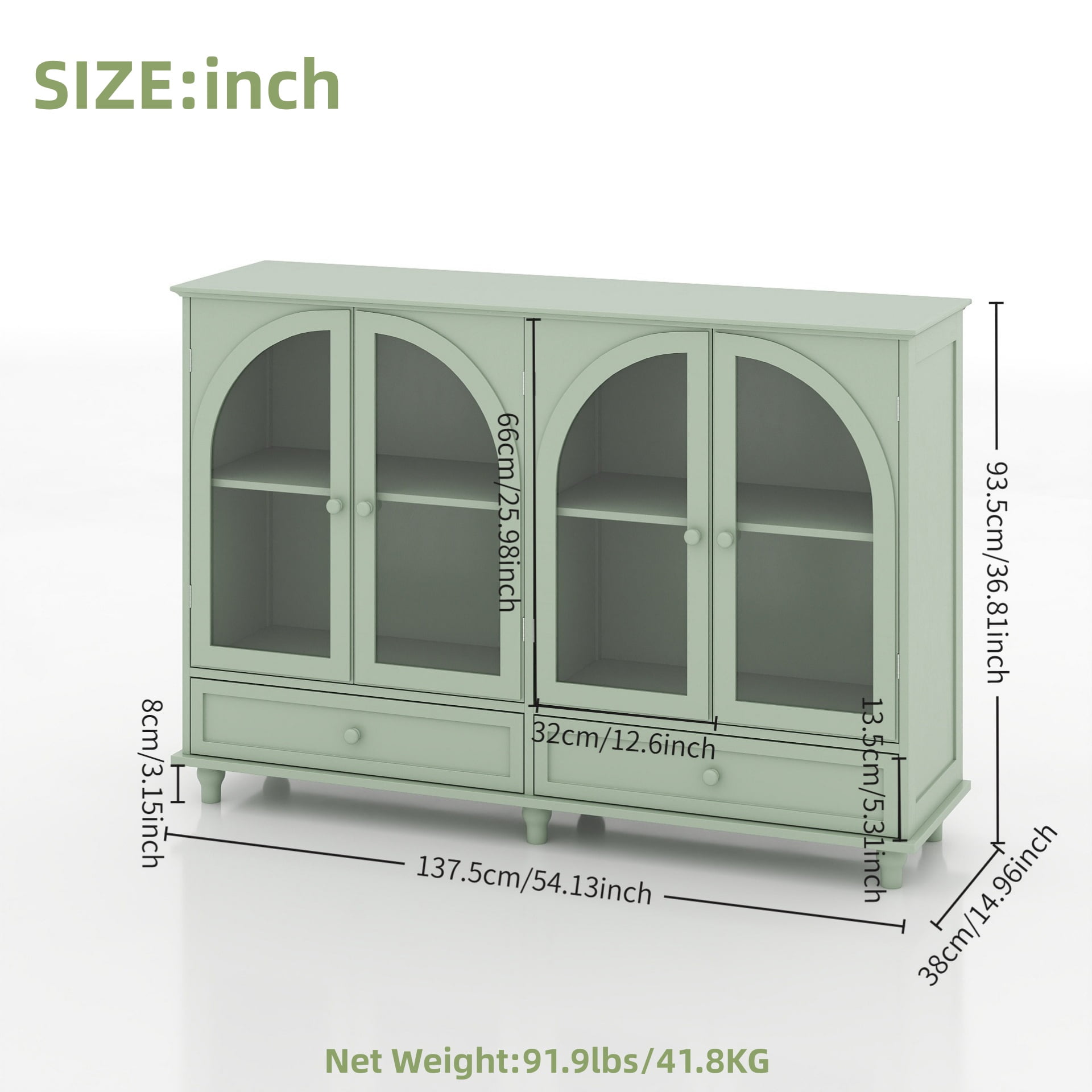 Aukfa 2 PCS Buffet Pantry Cabinet,Wood Sideboard Storage Cabinet for Dining Room Hallway Entryway,Green