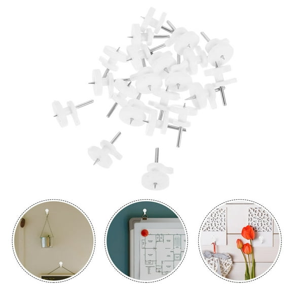 Amosfun 20Pcs White Invisible Adhesive Picture Hooks Plastic Seamless Wall Nails for Hanging Frames