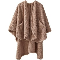 Royoliving Fuzzy Sherpa Wearable Fleece Blanket with Pockets for Adults, Ultra Soft Plush Shawl TV Throw Blankets (Blush, 58" x 64")