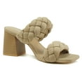 thumbnail image 4 of Soda Shoes Women Block High Heel Sandals Double Braided Band Straps Square Toe BUGGY-S Beige Camel Taupe 10, 4 of 5