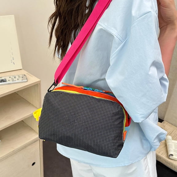 Dopamine Color Block Crossbody Bag, Large Capacity Casual Shoulder Bag for Daily Use, Adjustable Strap Portable Purse, Fashionable Commuter Gift for Her