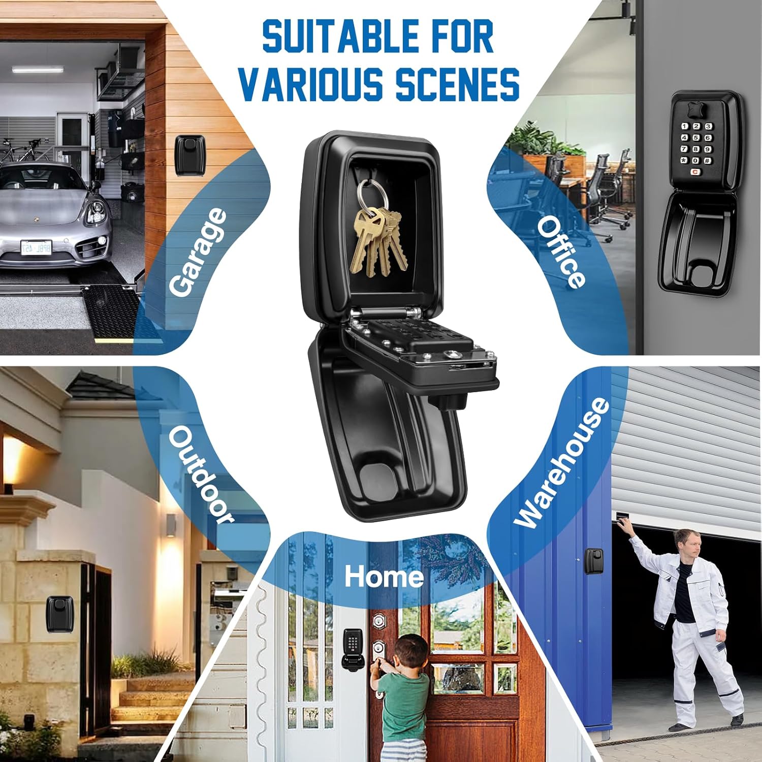Wall Mounted Key Lock Box Waterproof 12 Digit Combination Security Lock with Weatherproof Cover for Home Garage Office
