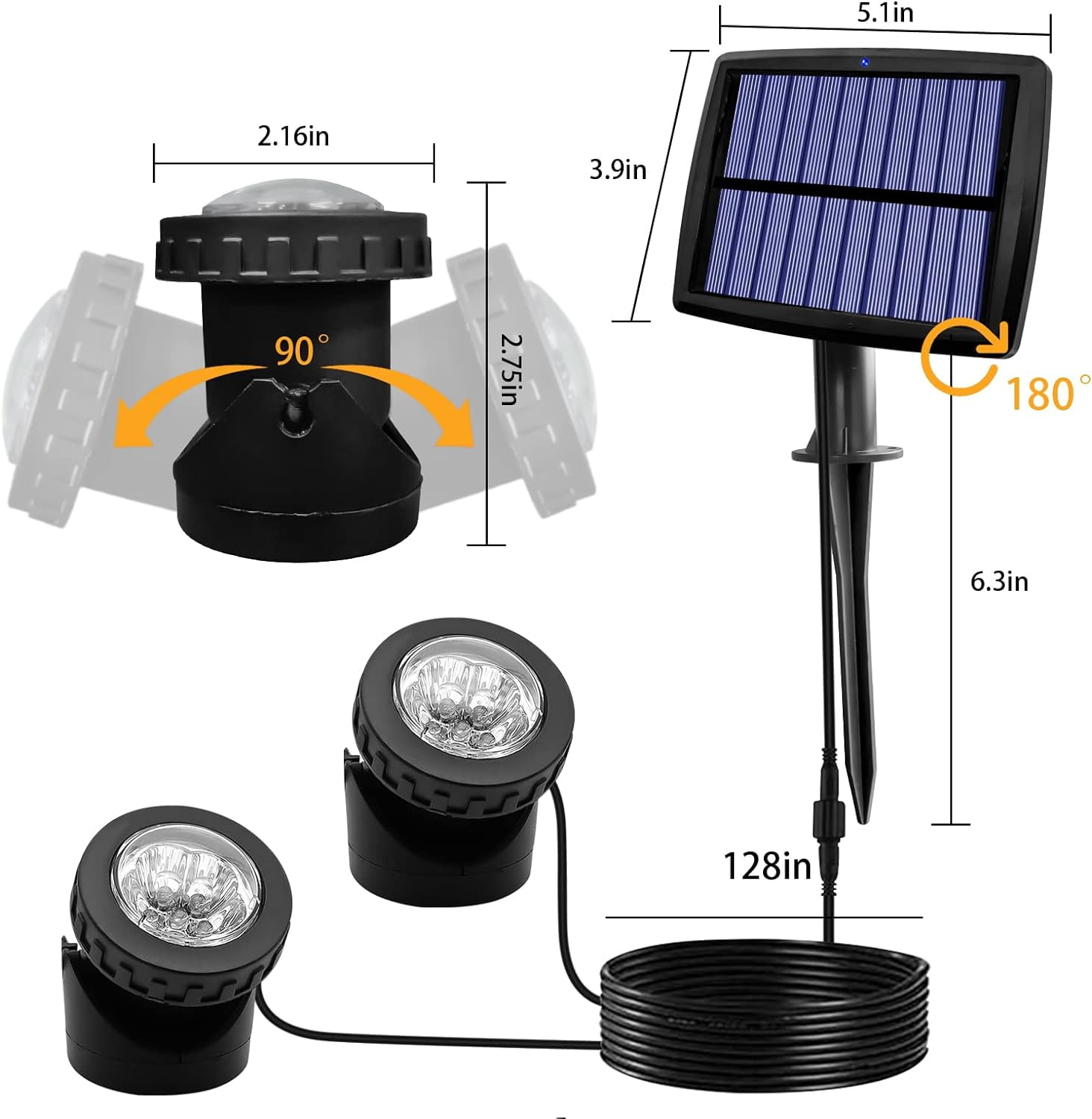 Solar Pond Spotlights, 2 in 1 12 LED Solar Underwater Lights with Dual Head Waterproof Submarine Landscape Spotlight Security Lighting for Outdoor Patio Garden Fountain Pond