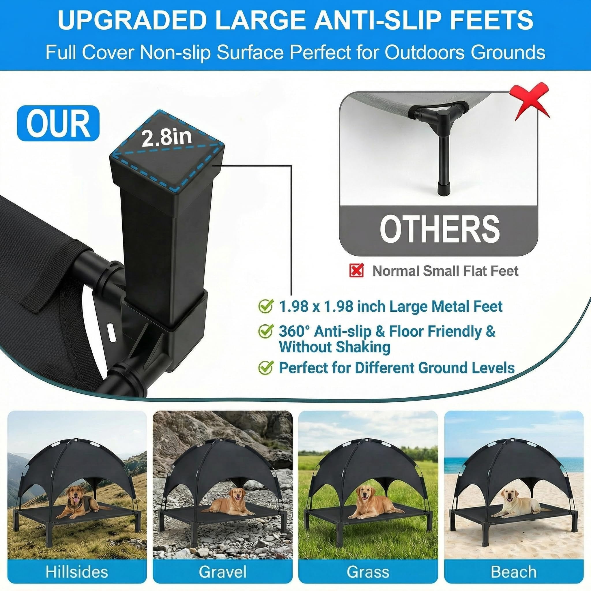 Elevated Dog Bed With Raised Pet For Large Dogs  Outdoor Removable Sun Shade Tent Breathable Mesh Portable Camping Beach Backyard Use