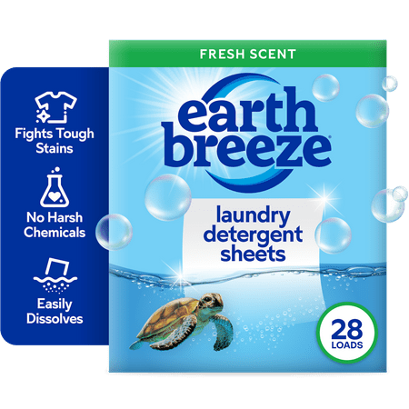 Earth Breeze Laundry Detergent Sheets, Fresh Scent, Eco Friendly, 14 Count, 28 Loads