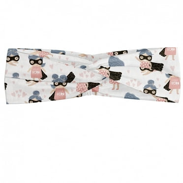 Retro Headband, Pencil Drawn Baby Girl Heroine with Eye Mask and Cape with Hearts Background, Elastic and Soft Women's Bandana for Sports and Everyday Use, Grey Red Coconut, by Ambesonne