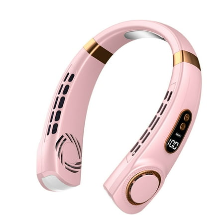 

Kingfansion Top Version Pink USB Portable Neck Hanging Fan Cold Fan Handheld Rechargeable Mute Sports Fan 5-Speed Adjutable Colorful Ambient Light Neckband Leafless Fan for Home Office