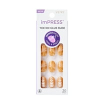 KISS imPRESS Press on Nails, Design, Cup of Latte, Brown, Short Oval, 30 Count