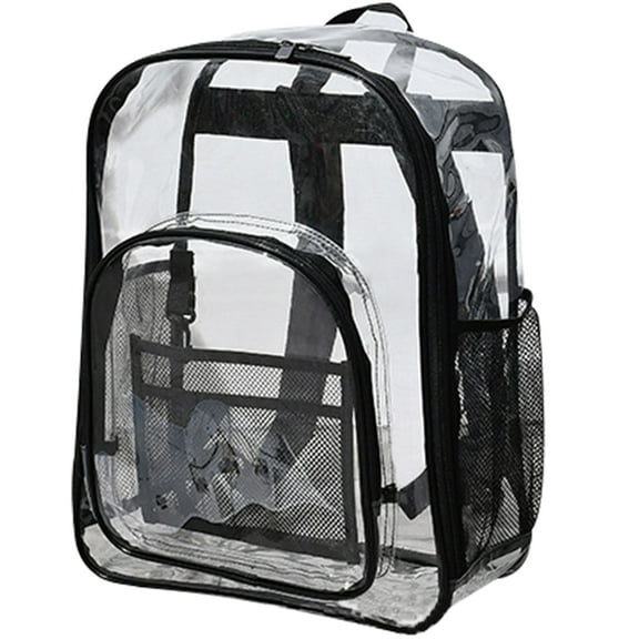 Vaupan Waterproof Dustproof Clear Backpack Light Duty PVC Transparent Large Capacity Storage Knapsack, Adult Lightweight Comfortable Shoulder Strap Suitable for School, Work, Stadium, Travel, (Black)