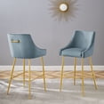 thumbnail image 2 of Bar Stool Chair Barstool, Set of 2, Blue, Velvet, Modern Contemporary, Mid Century Bar Pub Cafe Bistro Hotel Lounge Dining Kitchen, 2 of 8