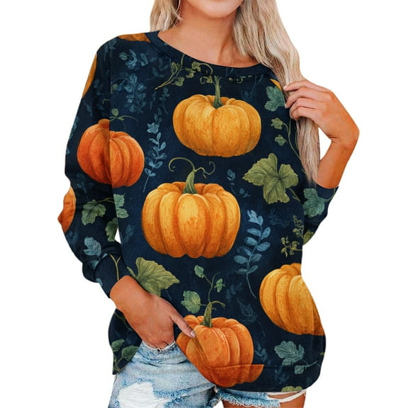 JGNGSHN Halloween Graphic Sweatshirts for Women Cute Pumpkin Ghost Pullover Fall Crew Neck Sweater Top