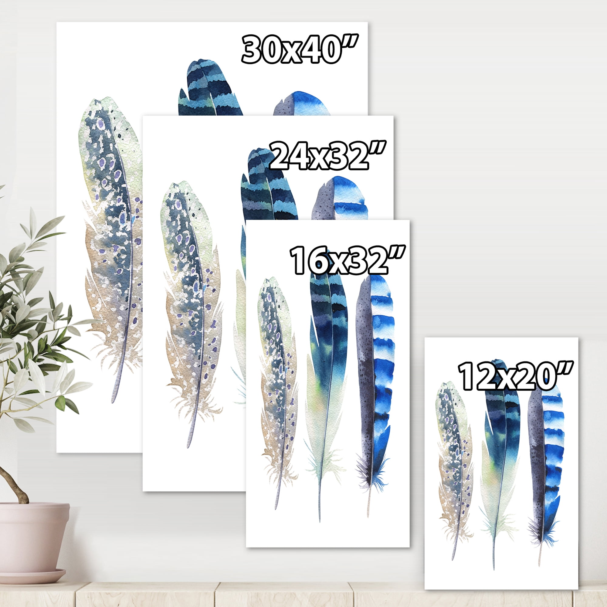 Designart ' Colourful Boho Art Feathers I ' Bohemian & Eclectic Canvas Wall Art Print