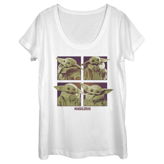 Women's Star Wars: The Mandalorian The Child Four Panel Scoop Neck White Medium
