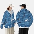 thumbnail image 4 of Balery Sharks on White Blue Striped Sudadera ligera de manga larga con capucha y protección solar UPF 50+ para hombre y mujer, ideal para pesca y running-X-Large, 4 of 7