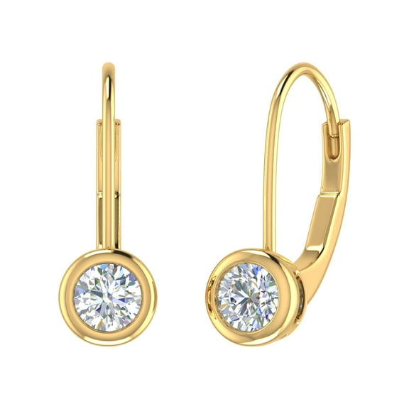 1/2 Carat Diamond Lever-back Drop Earrings in 14K Yellow Gold - IGI Certified