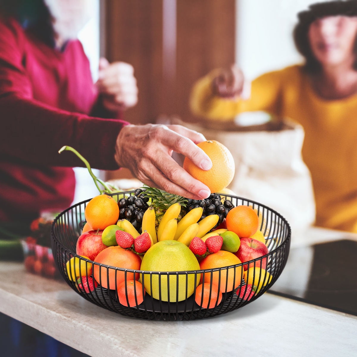 Tineasur Iron Fruit Basket Black Wire Bowl Breathable Airflow Storage Fruit Stand for Home