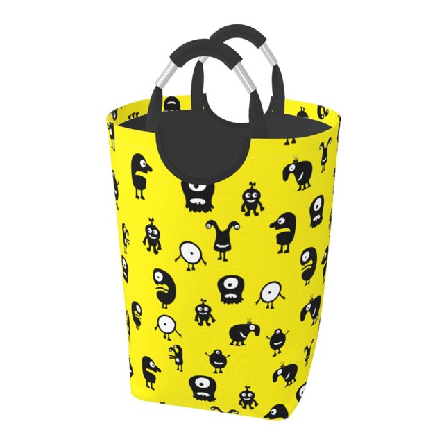DouZhe 50L Rectangular Laundry Basket, Cute Smile Aliens Monsters Prints Waterproof Foldable Laundry Hamper with Aluminum Handles