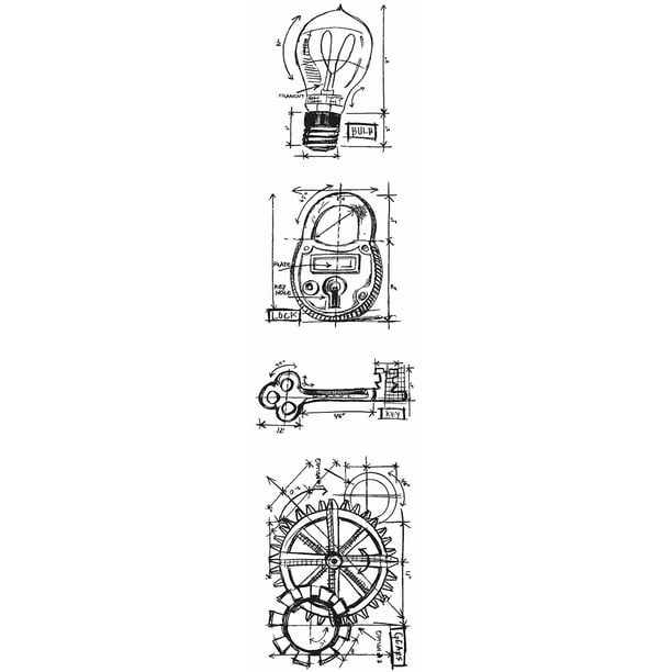 Tim Holtz Mini Blueprints Strip Chill Stamps 3"X10"-Industriel