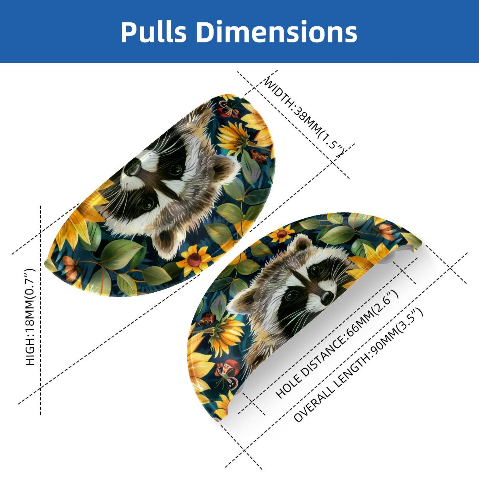 PhooArto 6 Pcs Cup Drawer Pulls, Sunflowers and Raccoons Pattern Shell Shape Handles Cabinet Knobs for Dresser Cupboard Closet Wardrobe with Screws