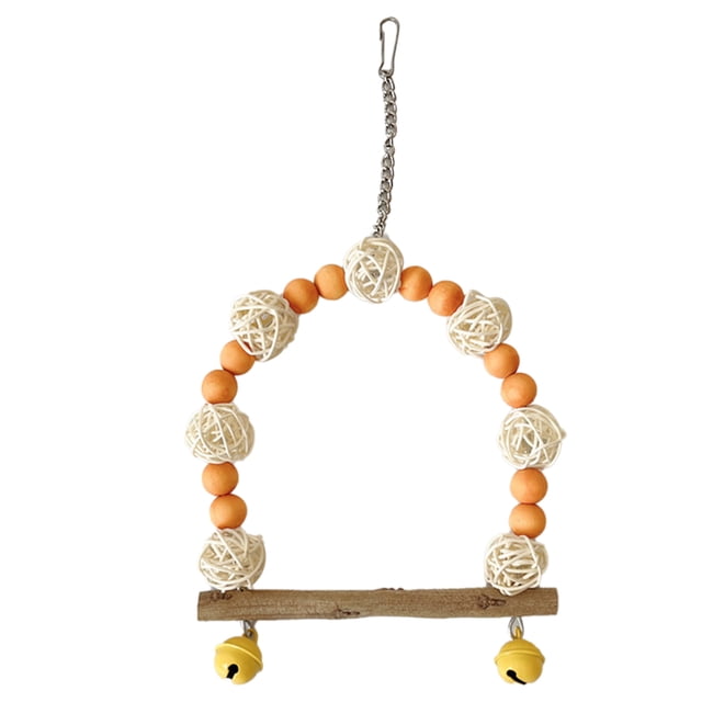 Bird Swing Toy, Colorful Wood Beads Rattan Ball,Swing Perch with Bells, Safe and , Develops Intelligence, Non Slip, Suitable for Cockatiels Lovebirds