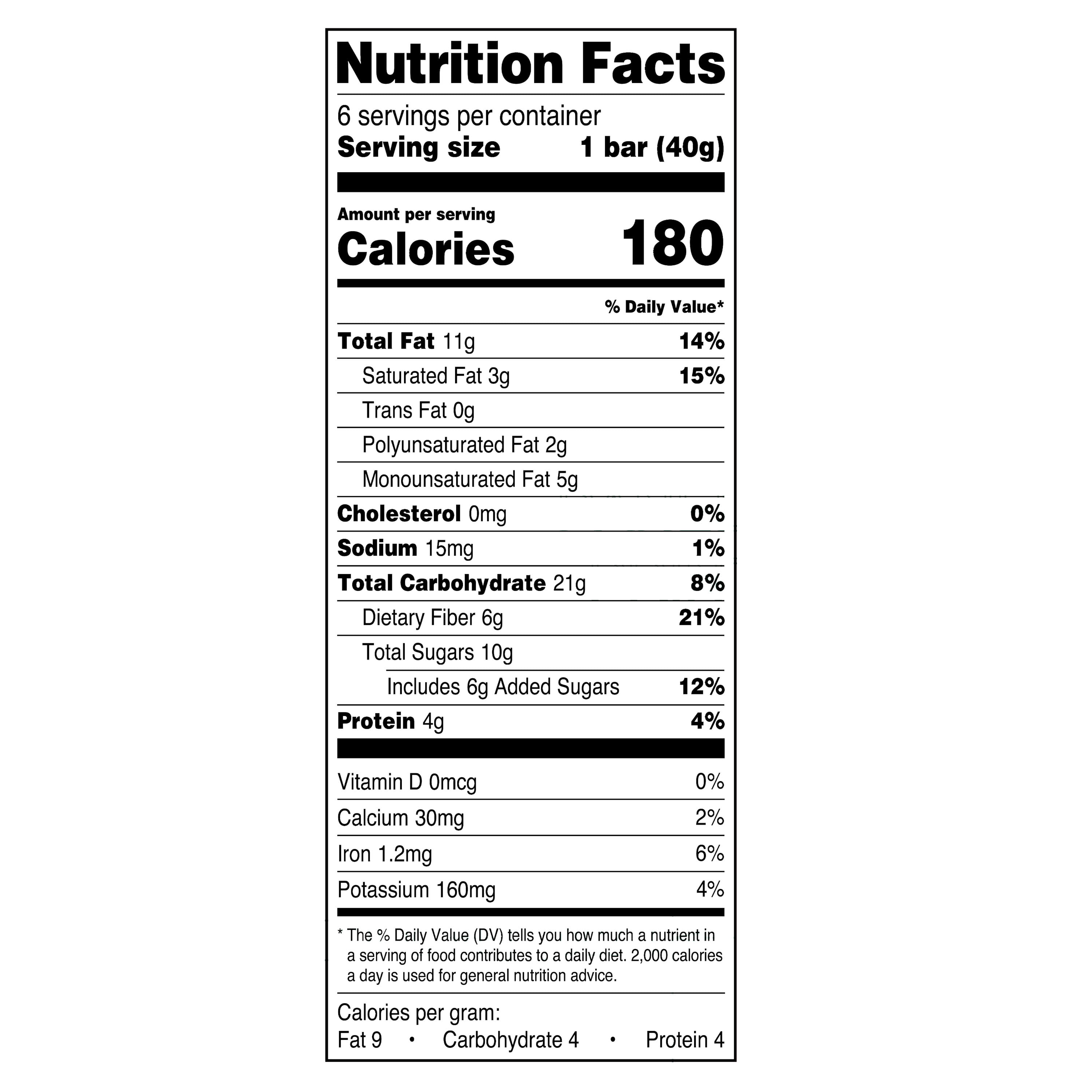 Great Value Dark Chocolatey Cherry Cashew Nut Bar, 1.4 oz, 6 Count