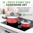 thumbnail image 2 of NutriChef Basic Cookware Set, Pots & Pans NonStick, Stylish Cookware, Durable & Easy to Clean, Heat Resistant Lacquer, Dark Gray Inside & Red Outside,12 Pc, 2 of 7