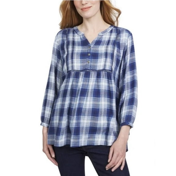 Wrangler Women's Size Large (12-14) Long Sleeve Plaid Blouse, Blue