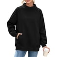thumbnail image 3 of Sweatshirts for Women Cozy Mock Neck Pullover Top Drop Shoulder Long Sleeve Sweatshirt with Front Pocket Relaxed Fit Winter Warm Clothing, 3 of 9