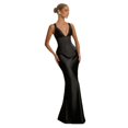 thumbnail image 5 of Olive Green Satin Mermaid Evening Gown With V-Neck And Ruched Bodice, 5 of 6