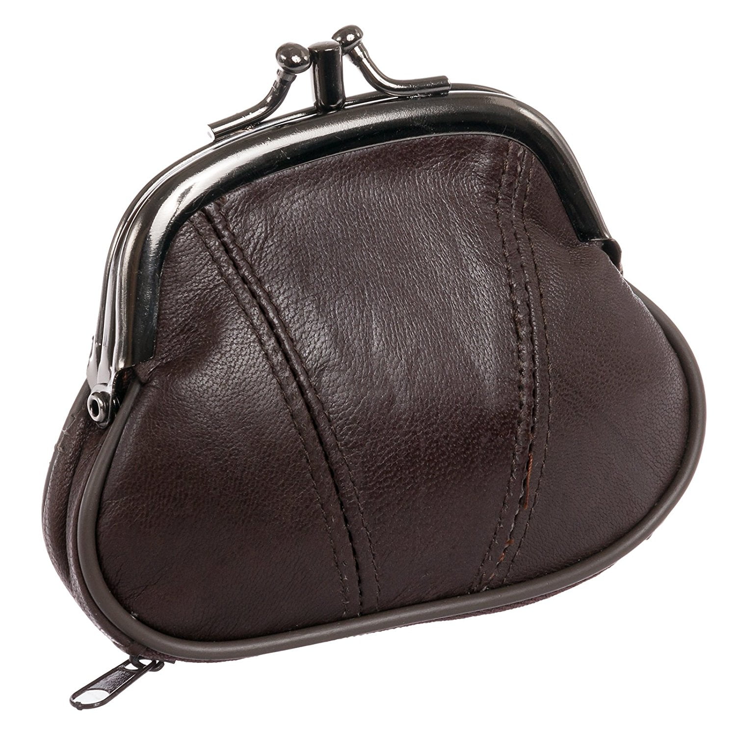 Womens Leather Kiss Lock Double-Sided Feather Coin Purse Wallets